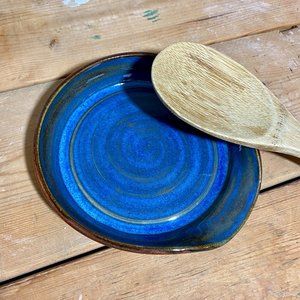 Handmade Ceramic Blue and Copper Spoon Rest